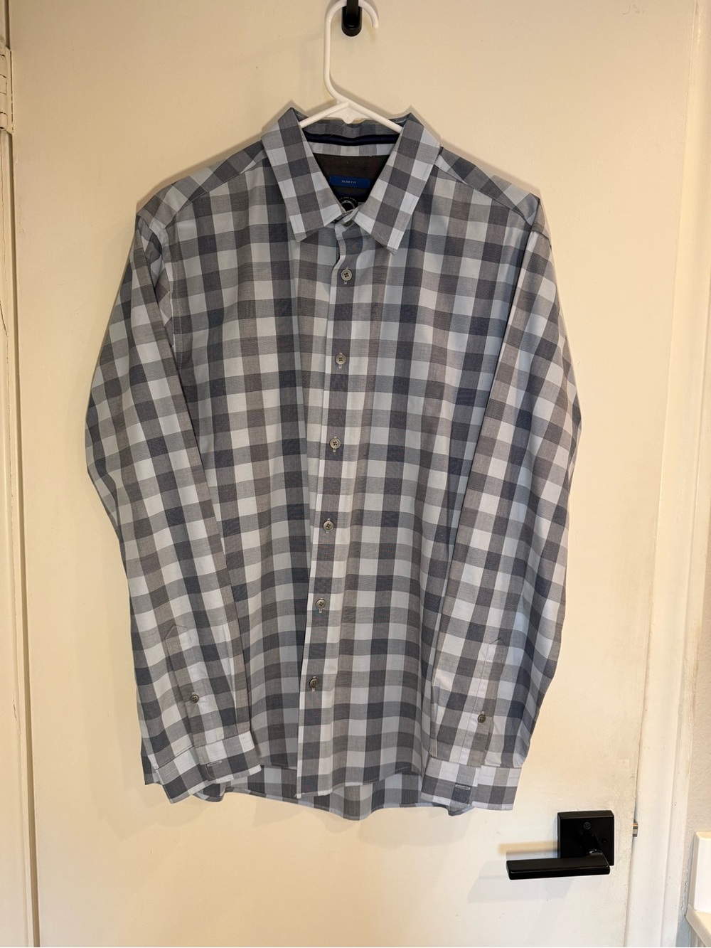 Joseph Abboud Gray and White Check Button-Down Shirt